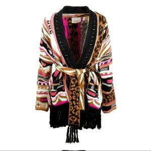 LANEUS rad belted sweater cardigan alanui leopard